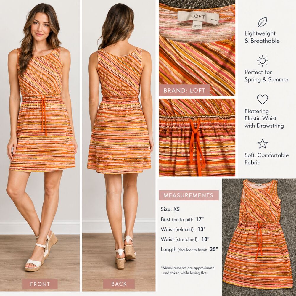 LOFT Petites Striped Sleeveless Dress with Waist Tie Size XSP